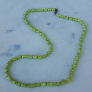 Vintage green tube bead necklace, made from magnesite beads. 20in